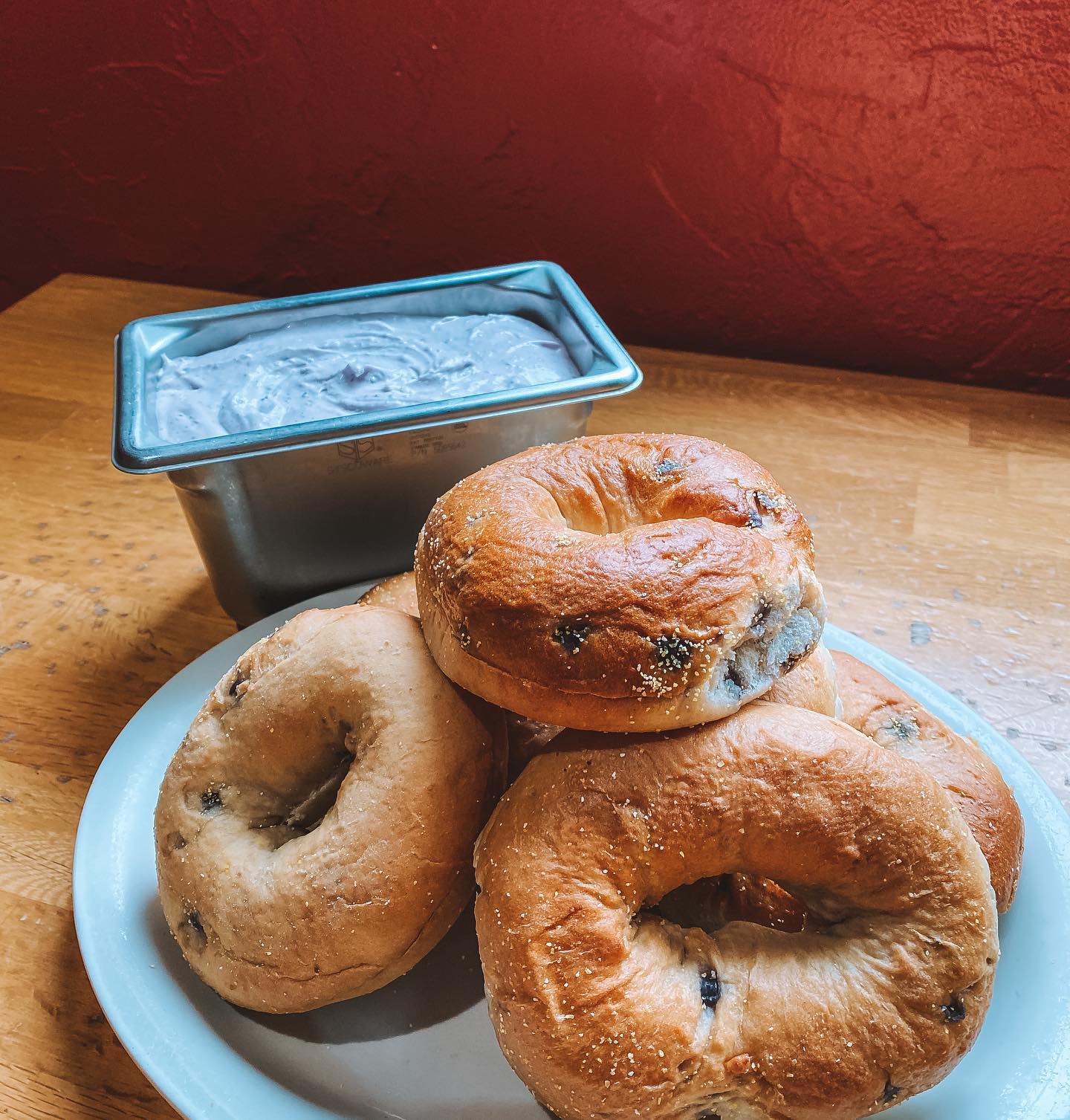 Fresh baked blueberry bagels